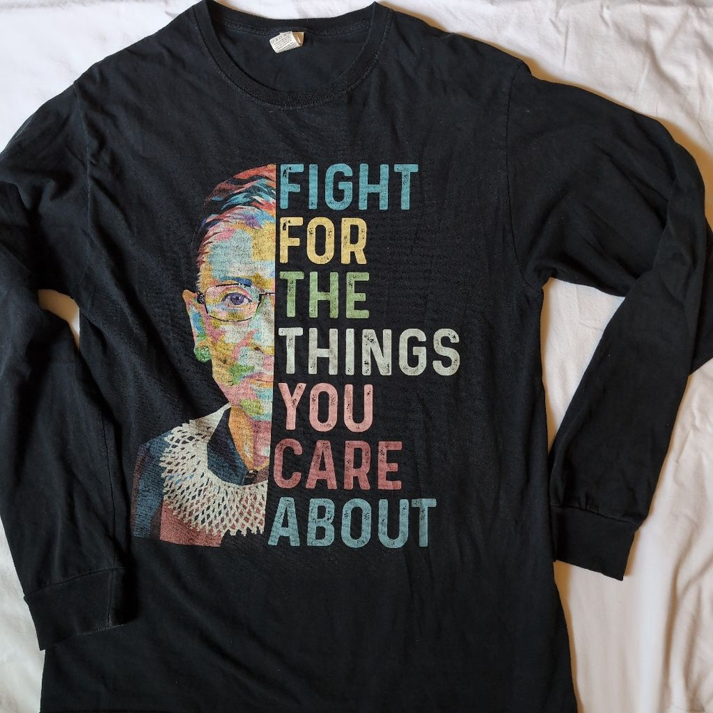 Ruth Bader Ginsburg Quote Tee, Long Sleeve, Black, Size M, Hand Screened, used